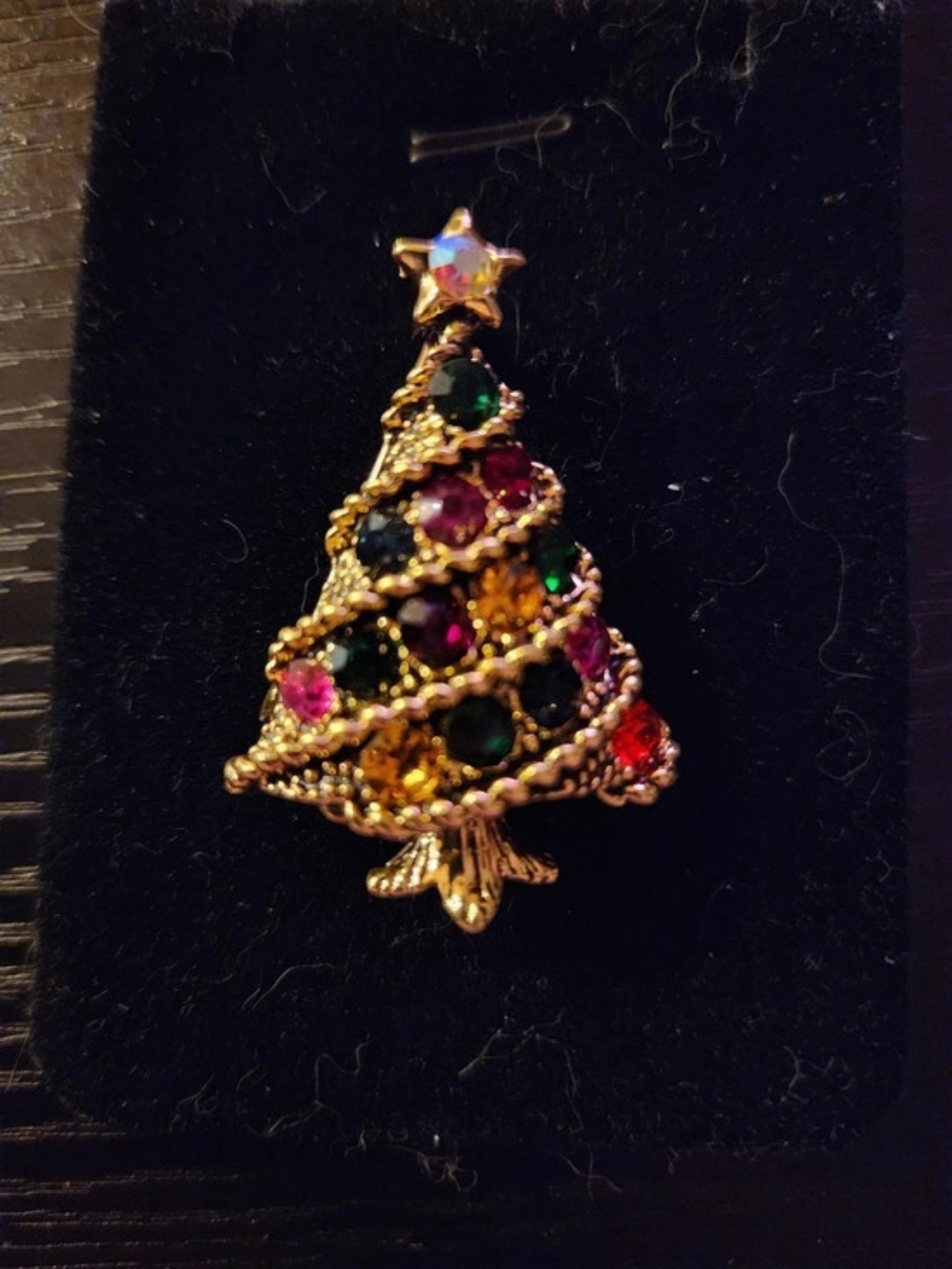 Jeweled Christmas Tree Brooch Pin Multicolor